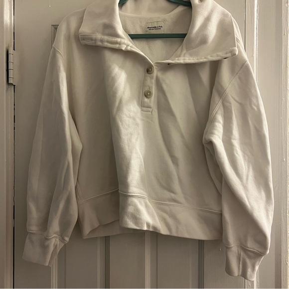 Abercrombie & Fitch Soft Collection Sweater Sweatshirt Buttons Collar White XL - Picture 3 of 8
